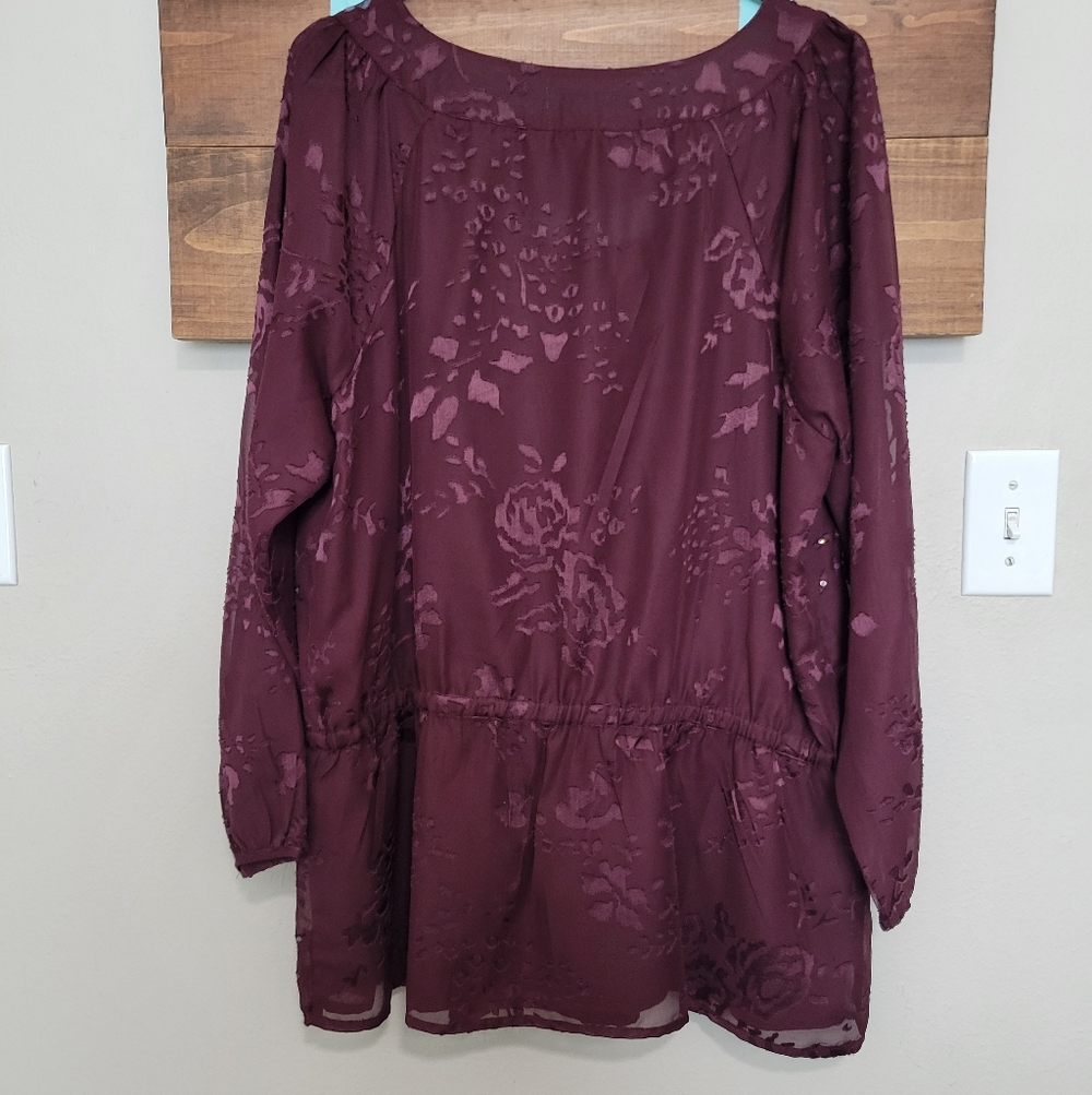 Sundance Burgandy Burnt Velvet Embroidered Sequence Tunic Blouse Size XL - Picture 4 of 8